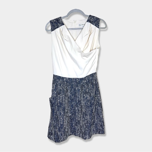 OF MERCER Dress Size 4 Ivory Cream Navy Black Mini Dress Pockets - Picture 2 of 3